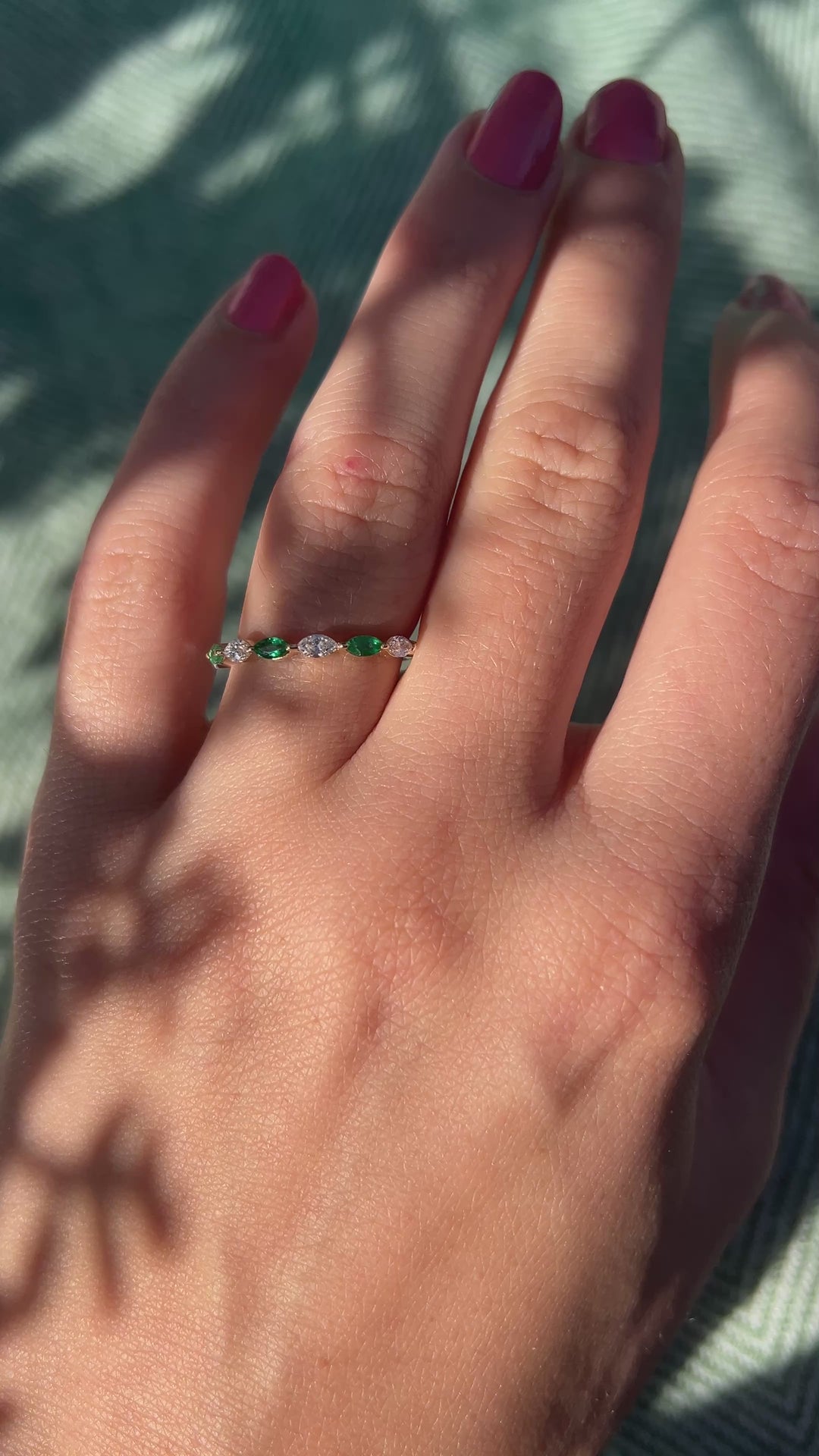 Marquise Natural Diamond and Emerald Band in 14k Yellow Gold