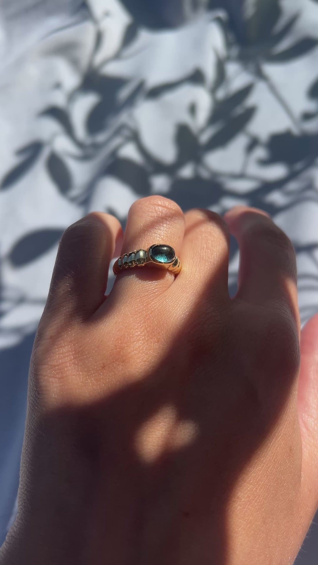 Vintage Blue Sea Tourmaline Bezel Ring in 14k Gold