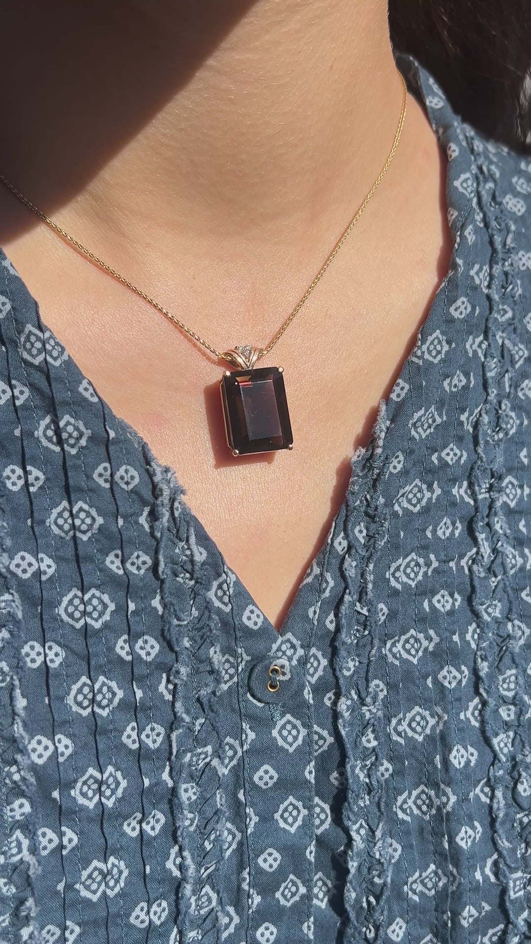 27 Carat Smokey Brown Topaz Pendant with Diamond Accents in 14k Yellow Gold