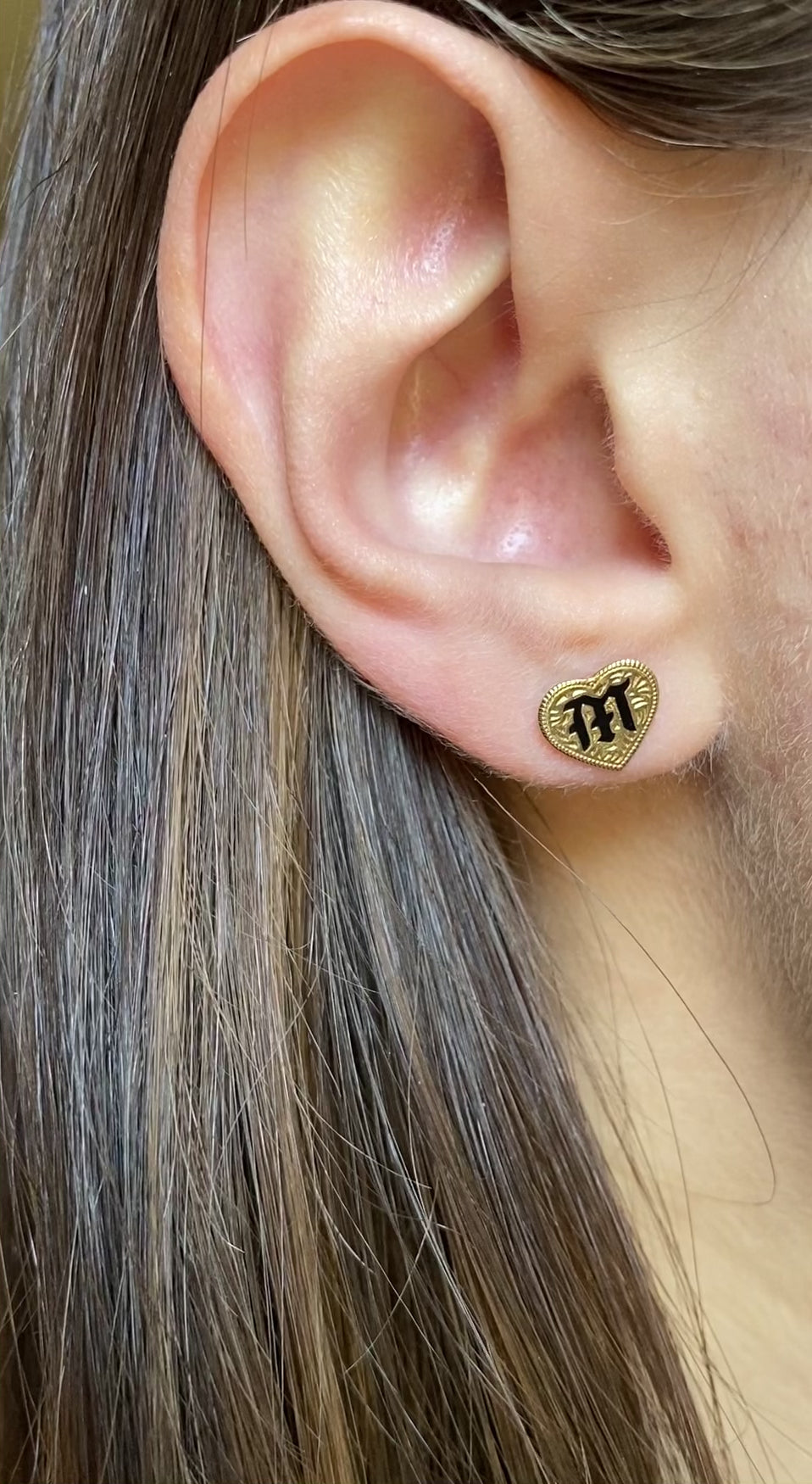 Hawaiian Heirloom “M” Earrings in 14k Yellow Gold