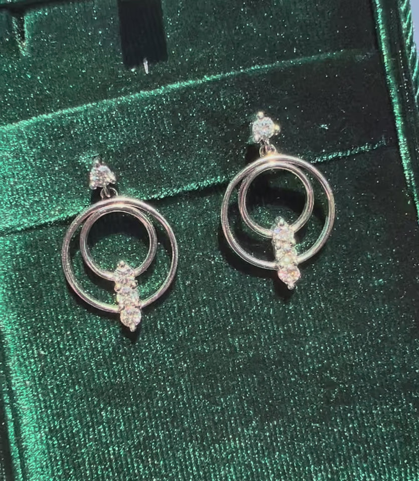 Celestial Cascade over 3/4 carat tw Natural Diamond Dangle Hoops in 14k White Gold