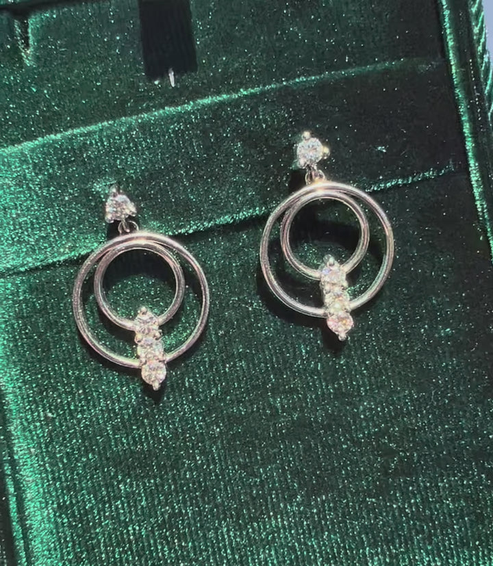 Celestial Cascade over 3/4 carat tw Natural Diamond Dangle Hoops in 14k White Gold