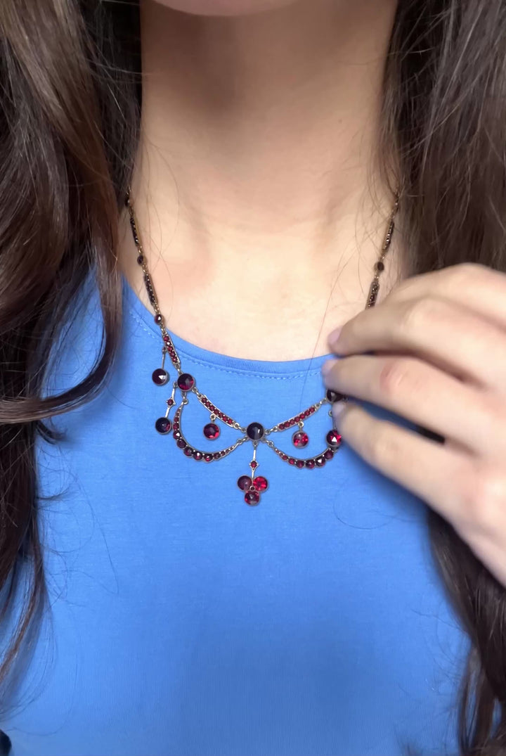 Victorian Bohemian Garnet Necklace in Tombak