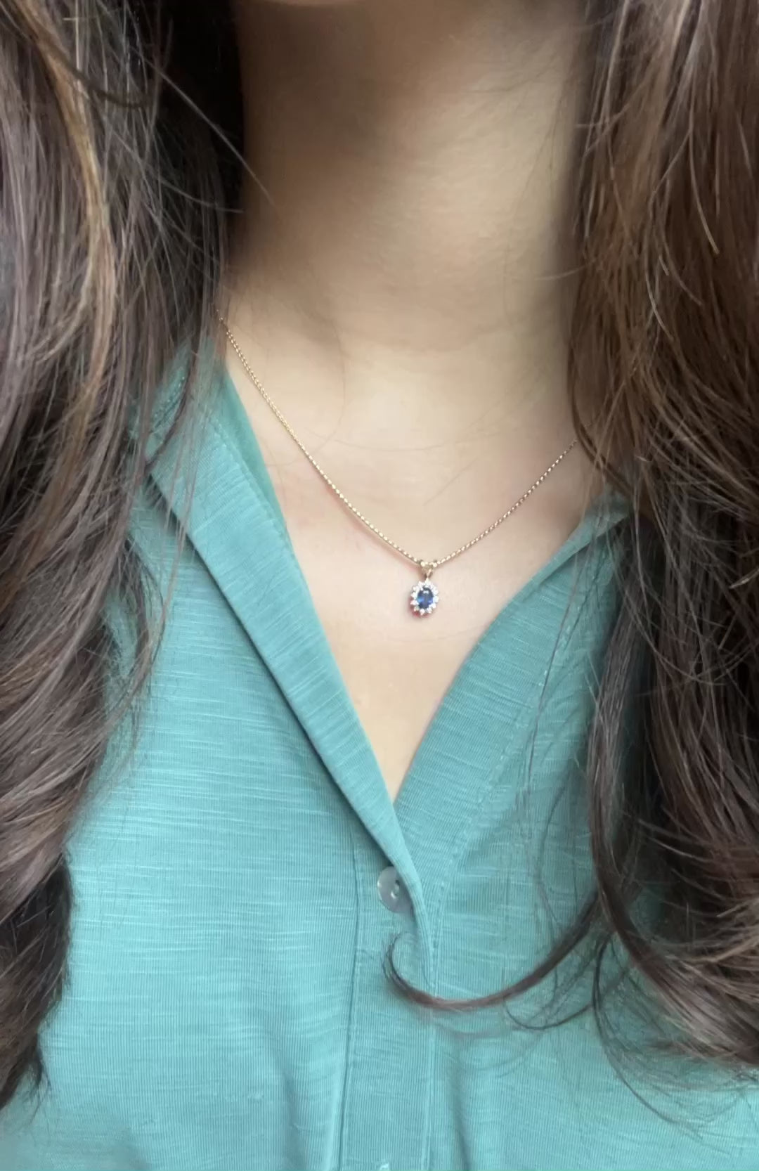 Flower Sapphire and Diamond Pendant in 14k Yellow Gold