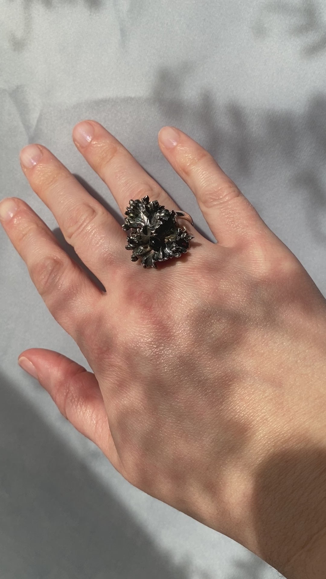 Vintage 1970s Brutalist Onyx Ring in Sterling Silver Size 8.25