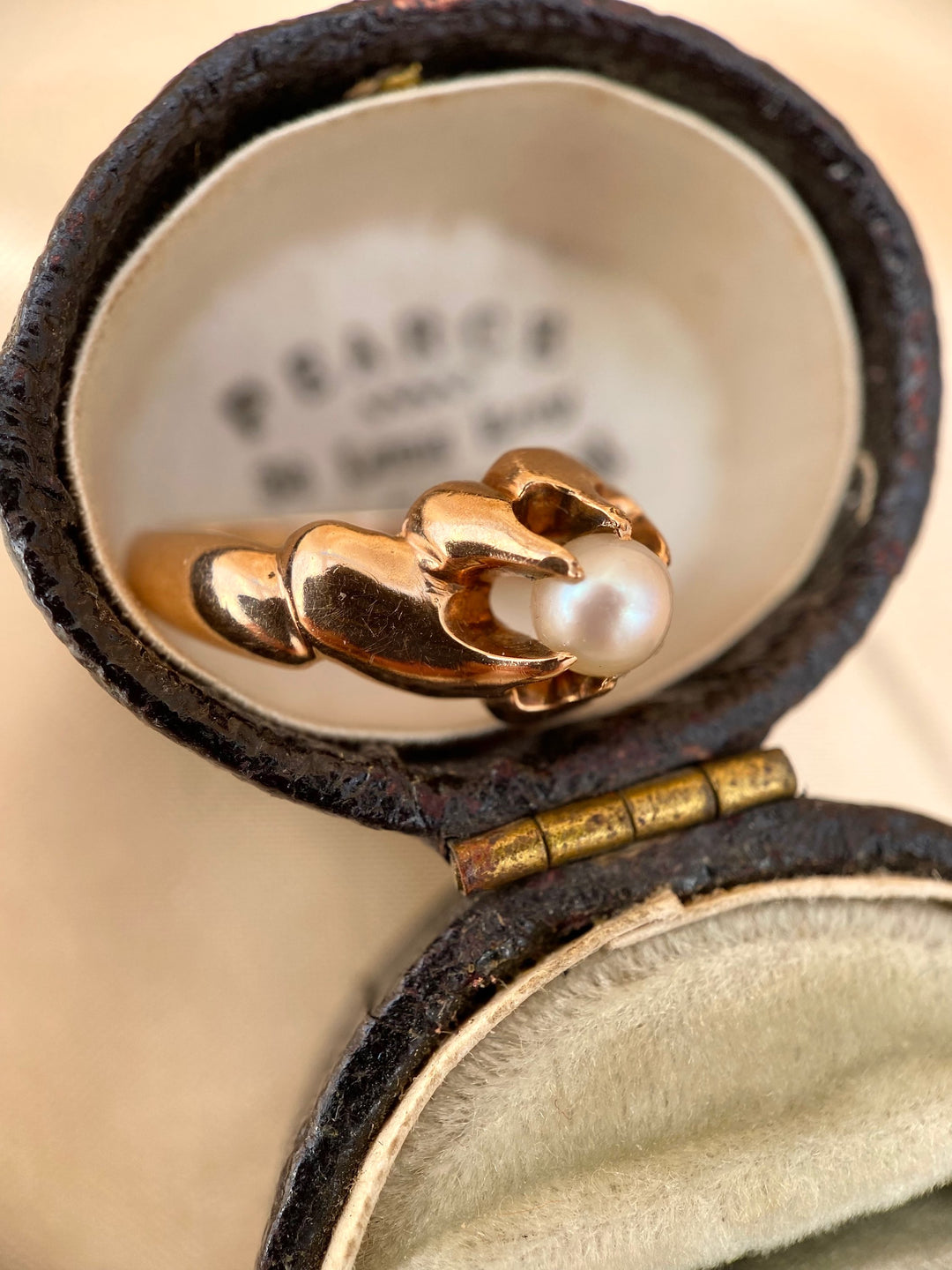 Antique 14k Rose Gold Belcher Pearl Ring