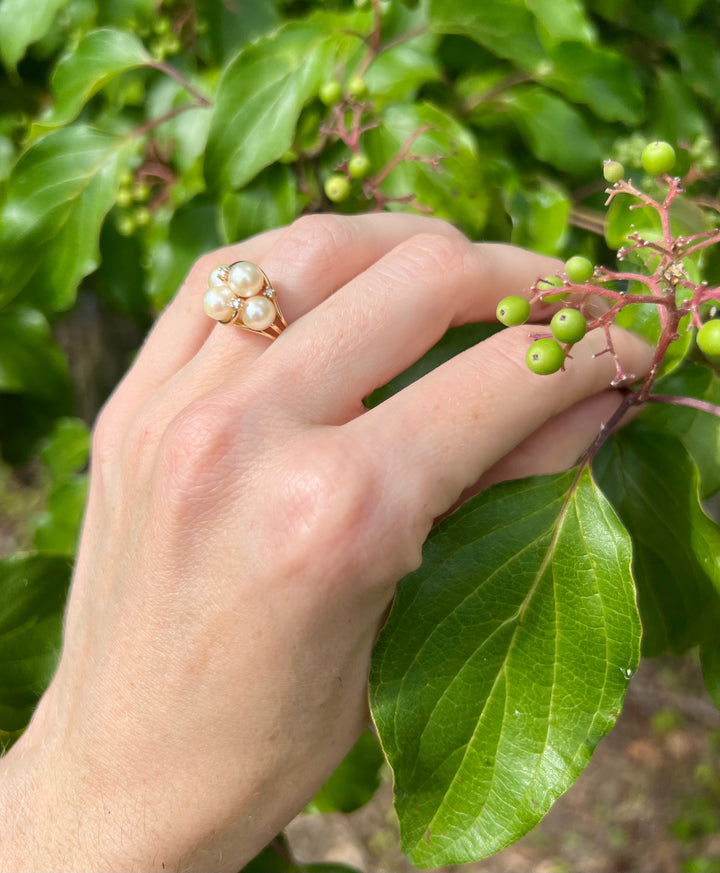 Diamonds are a Pearl's Best Friend 14k Yellow Gold Ring