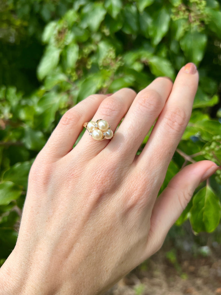 Diamonds are a Pearl's Best Friend 14k Yellow Gold Ring