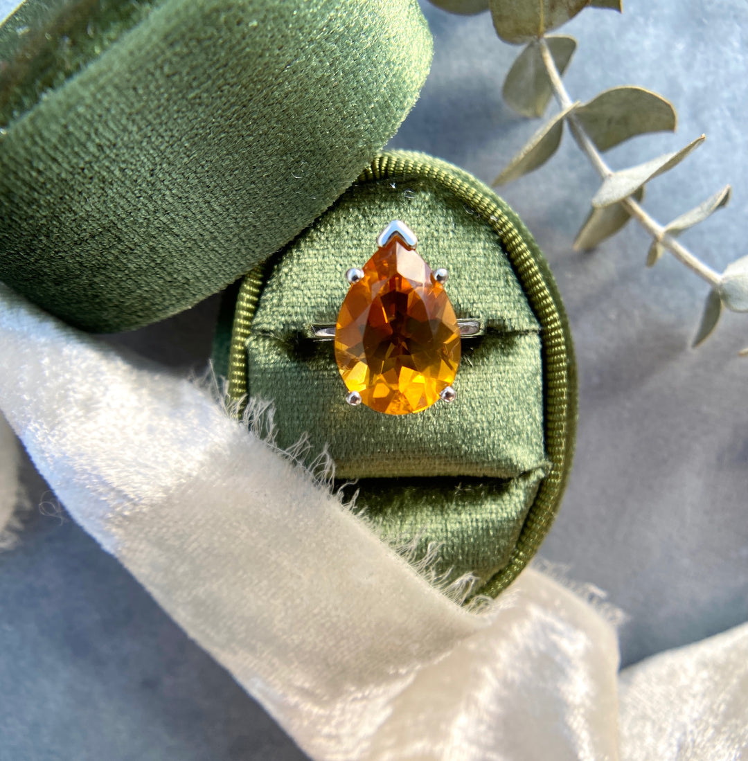 Over 4 Carat Pear Citrine Ring  in 14k White Gold