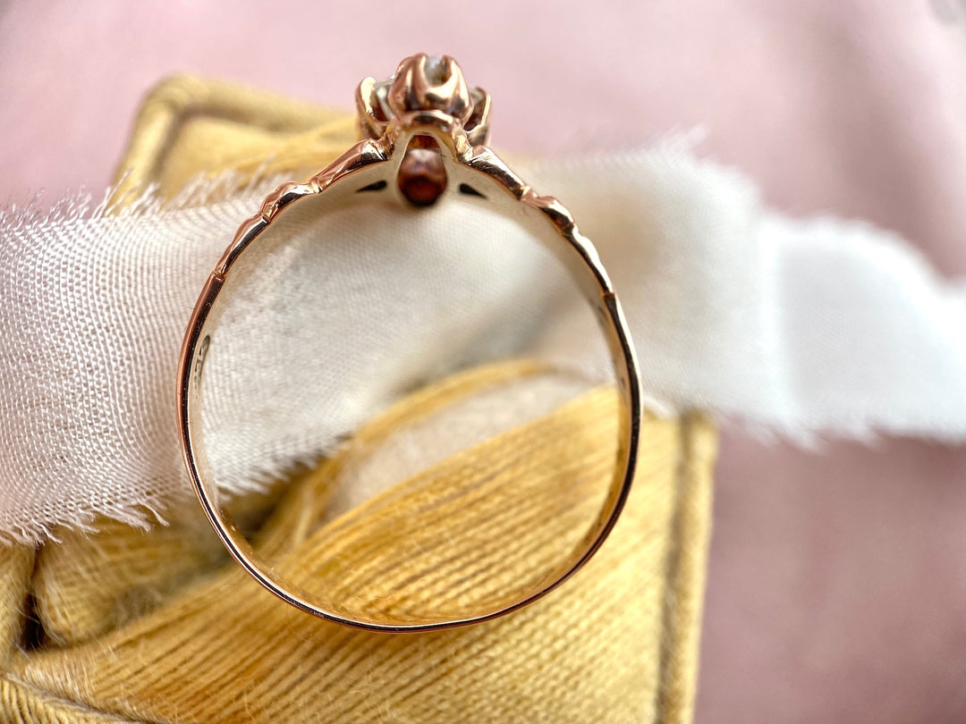 Unique Victorian Seed Pearl Ring with Over 1/2 Carat Round Diamond