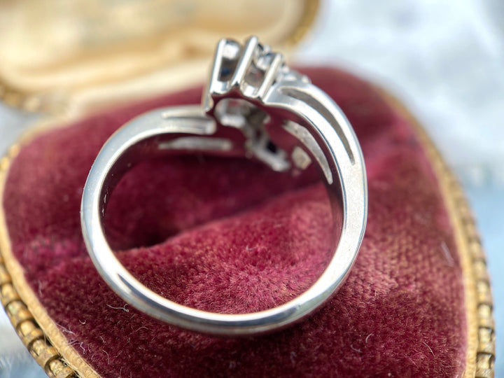 Diamond and Sapphire Bypass Ring in 14k White Gold
