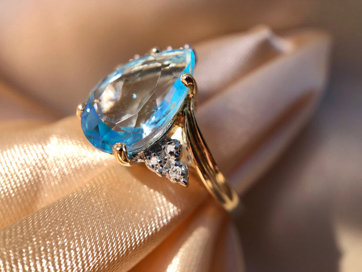 Oceana Blue Topaz Ring with Diamond Accents in 14k Yellow Gold