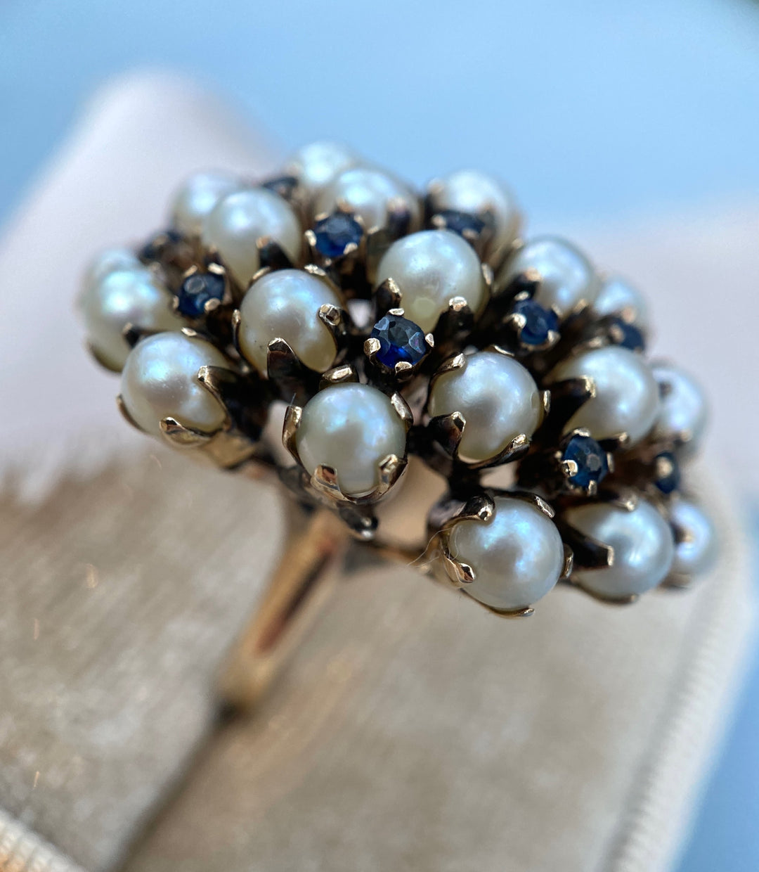 Vintage Elongated Pearl and Old Cut Sapphires