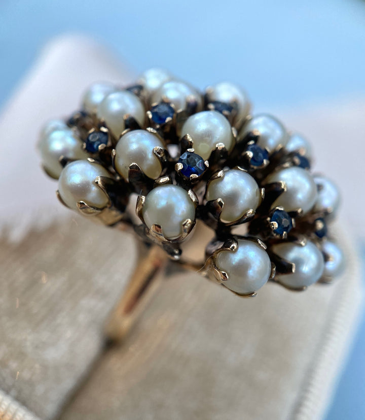 Vintage Elongated Pearl and Old Cut Sapphires