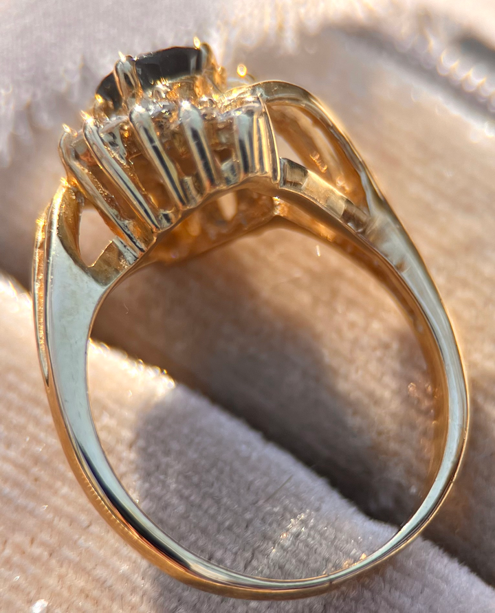 Pear Sapphire and Diamond Cocktail Ring