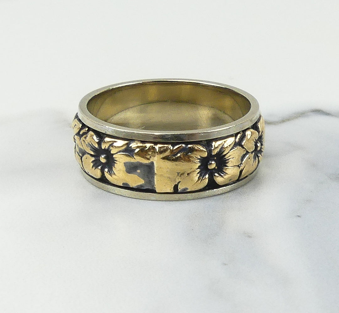 Vintage Two-Tone Floral Eternity Band in 14k Gold