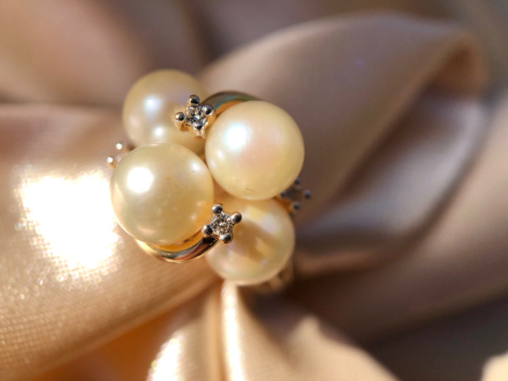Diamonds are a Pearl's Best Friend 14k Yellow Gold Ring