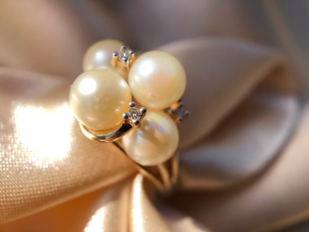 Diamonds are a Pearl's Best Friend 14k Yellow Gold Ring