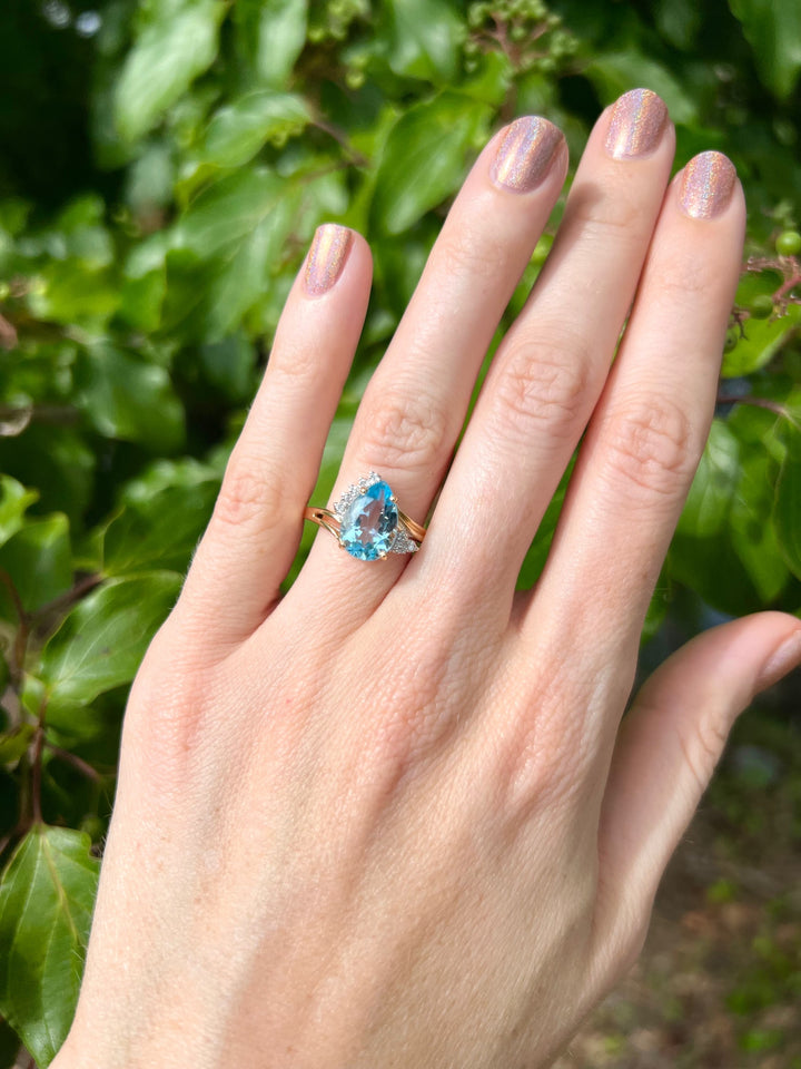 Oceana Blue Topaz Ring with Diamond Accents in 14k Yellow Gold