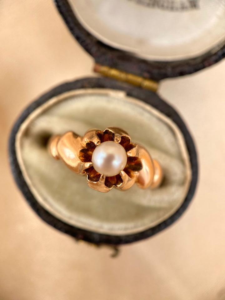 Antique 14k Rose Gold Belcher Pearl Ring