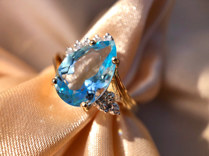 Oceana Blue Topaz Ring with Diamond Accents in 14k Yellow Gold