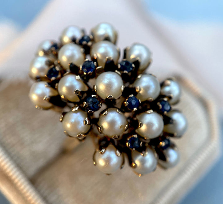 Vintage Elongated Pearl and Old Cut Sapphires