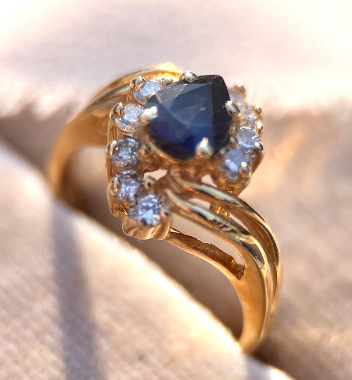 Pear Sapphire and Diamond Cocktail Ring