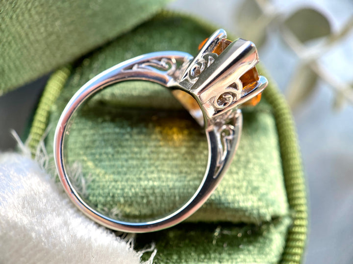 Over 4 Carat Pear Citrine Ring  in 14k White Gold