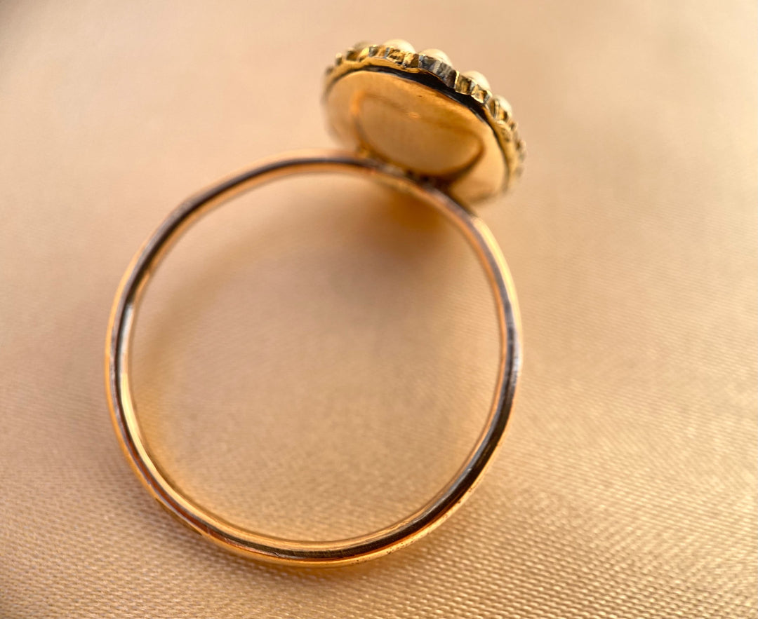 Early Victorian Yellow Paste and Pearl Halo Ring