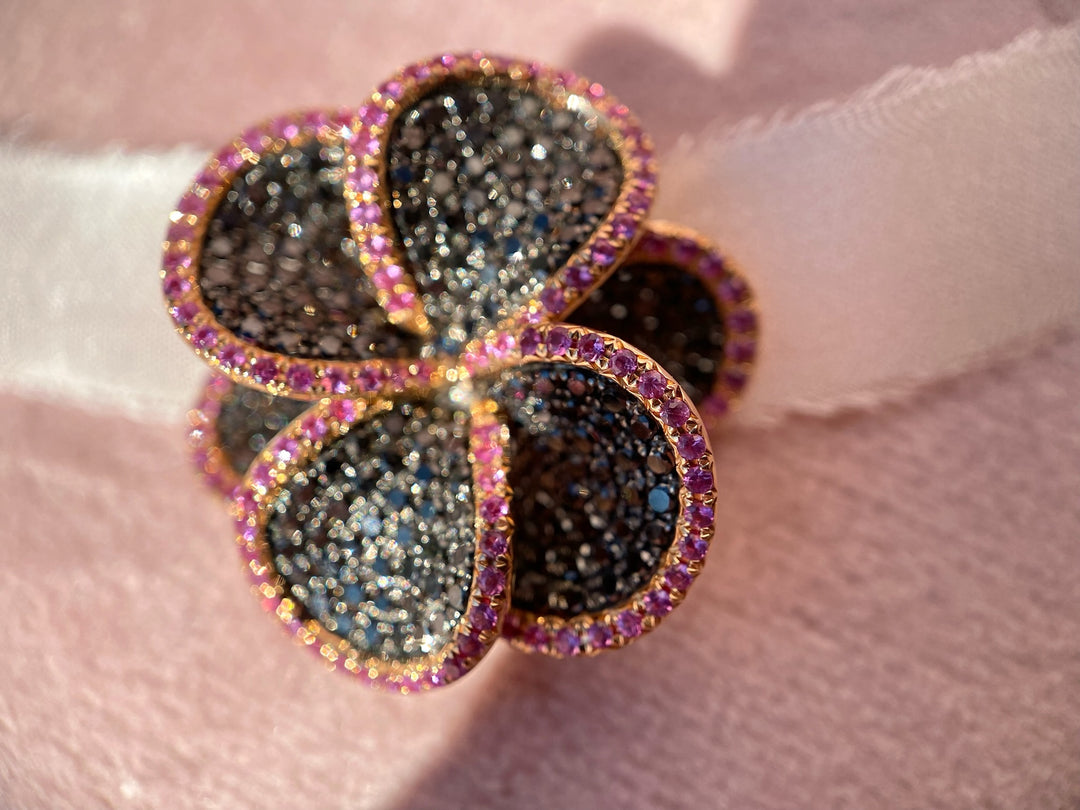 Unique! 2.10 tcw Black Diamond and Pink Sapphire Flower Pendant