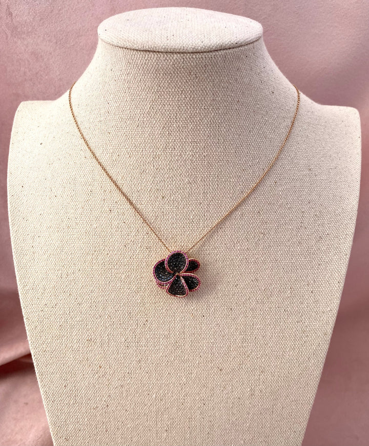 Unique! 2.10 tcw Black Diamond and Pink Sapphire Flower Pendant