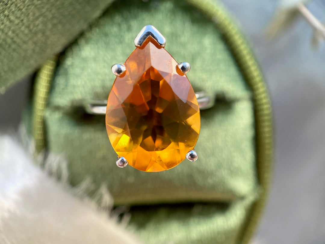 Over 4 Carat Pear Citrine Ring  in 14k White Gold