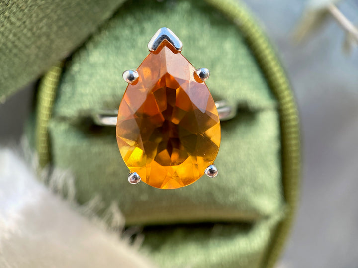 Over 4 Carat Pear Citrine Ring  in 14k White Gold