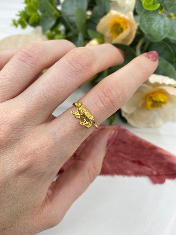 Antique Full Figure Bear Ring in 14k Gold